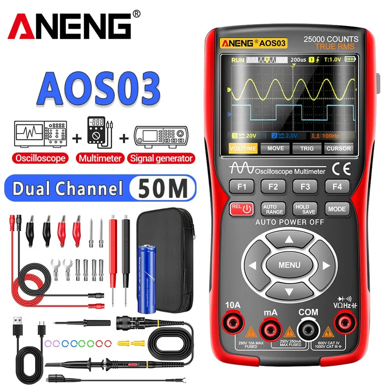 ANENG-AOS03 Osciloscópio, Multímetro, Gerador de Sinal